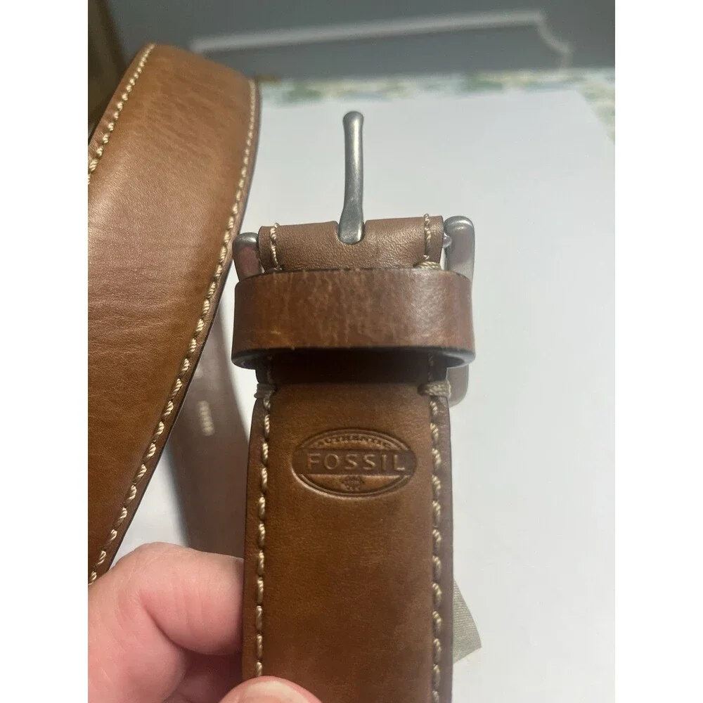 Fossil Dress Belt Brown Sz 34 Genuine Leather Stitching